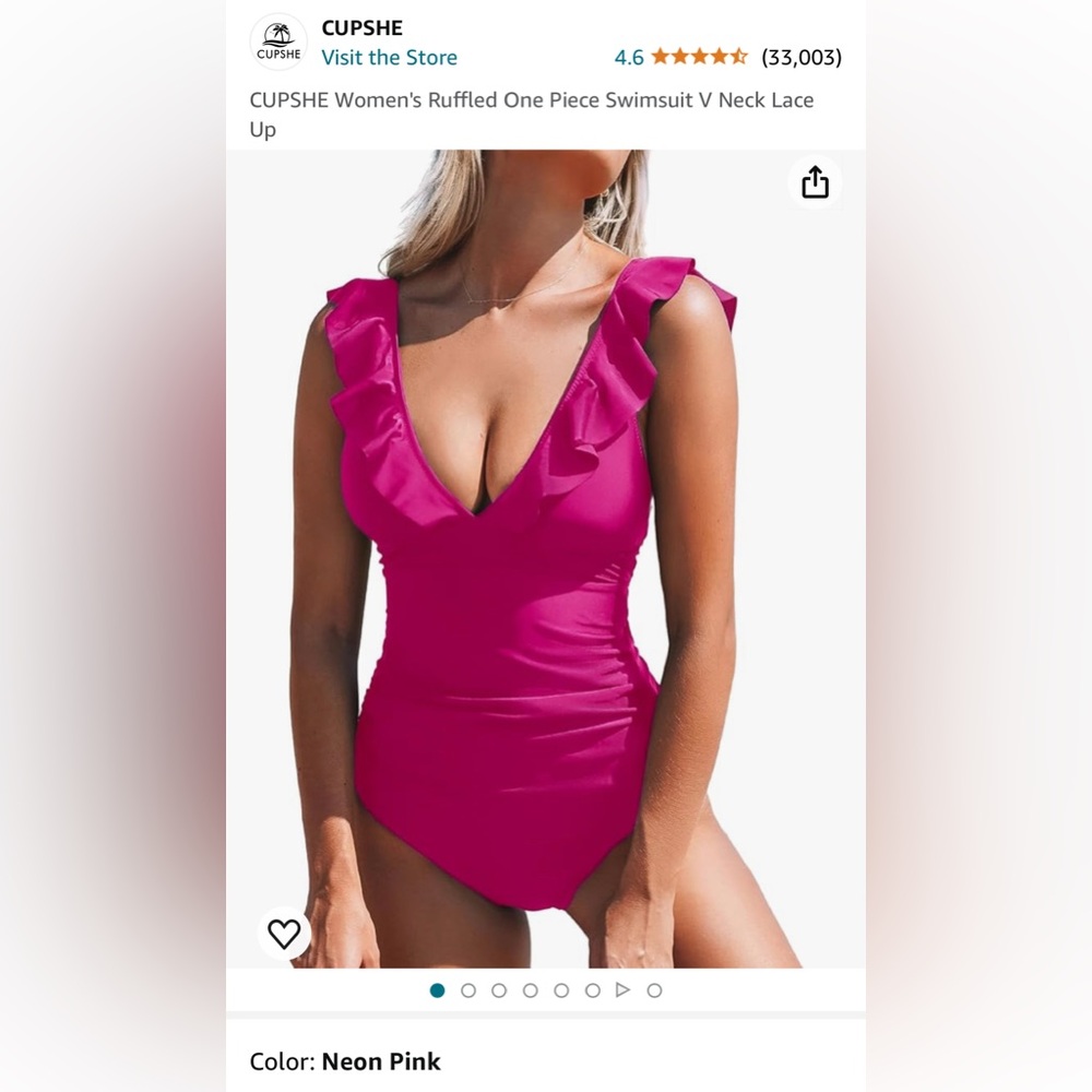 NWT CUPSHE Women's Deep V-Neck Ruffled Lace Up One Piece Swimsuit Hot Pink Small - Picture 11 of 13